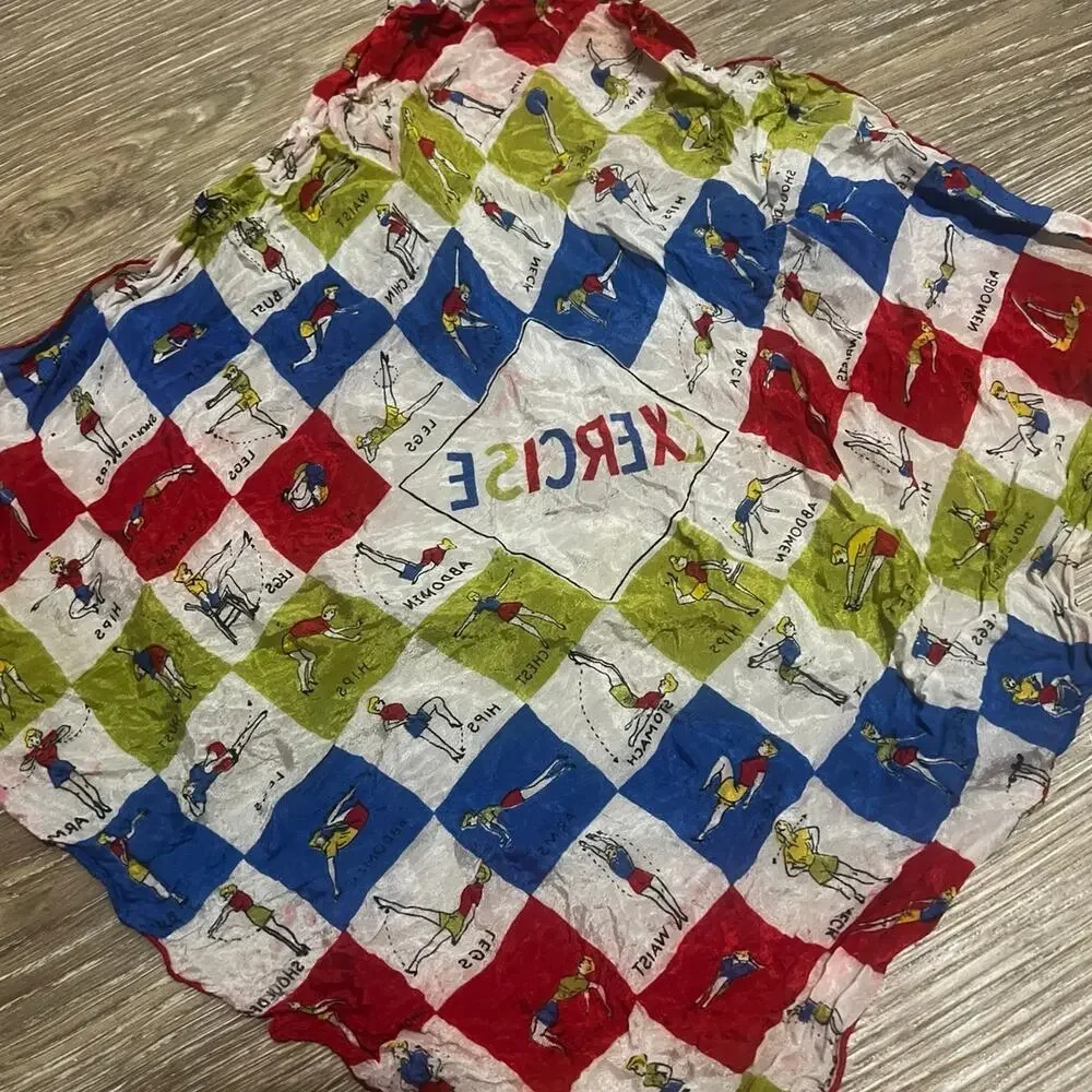 VTG 1950s Pin Up Style Exercise Novelty Collectors Bandana Scarf
